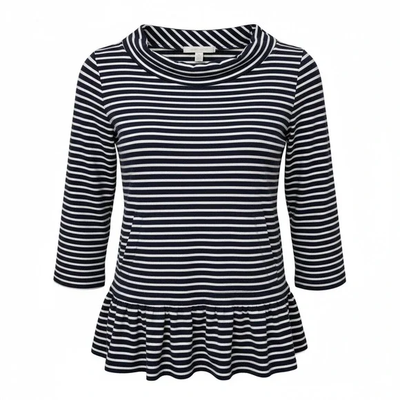 Kate Spade Striped Top Womens XS Navy White Ruffle Hem Nautical Preppy Chic - Picture 1 of 11